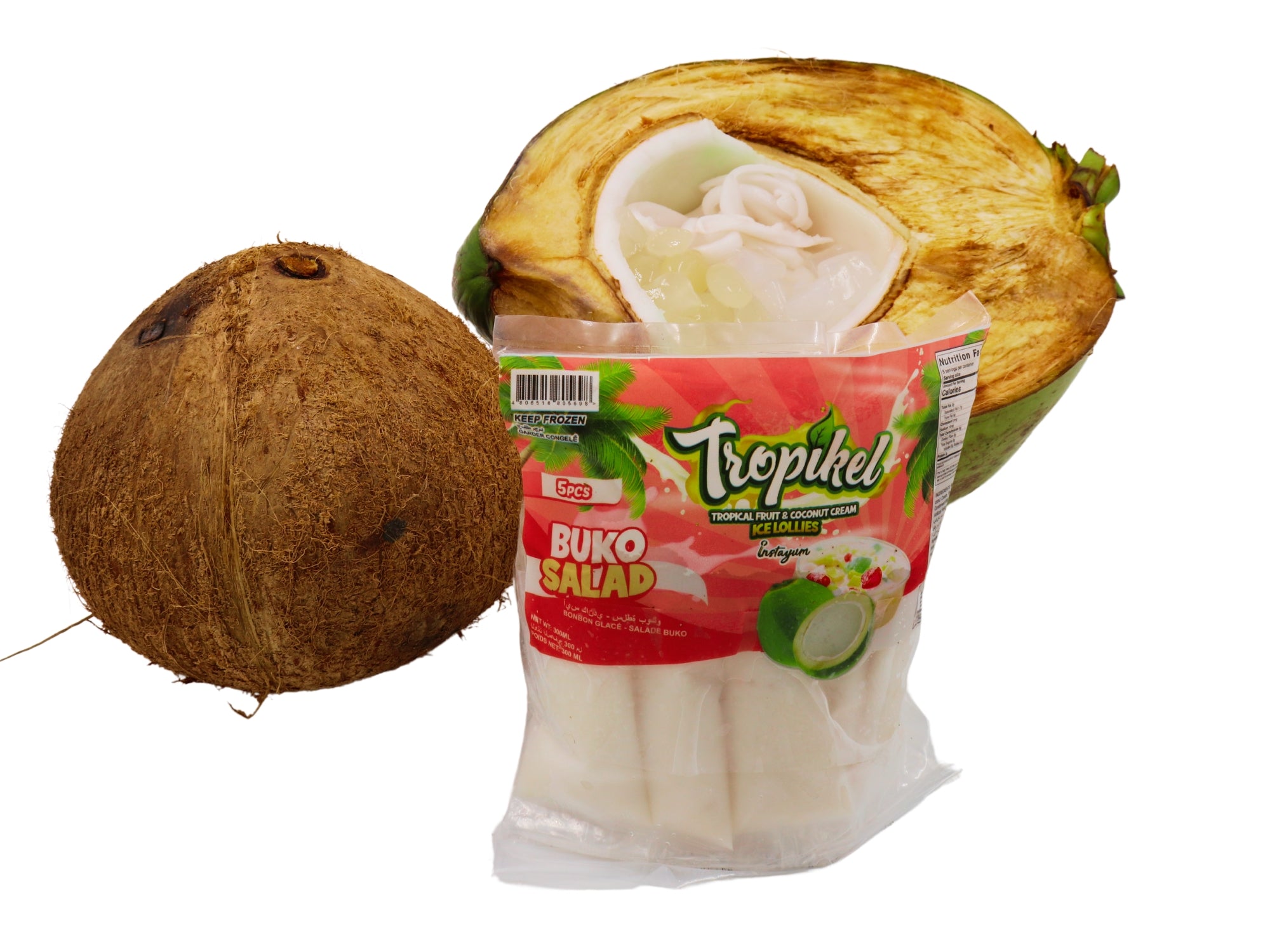 Instayum Tropikel Frozen Filipino Ice Candy or Ice Lollies Coconut Buko Salad (5pcs)