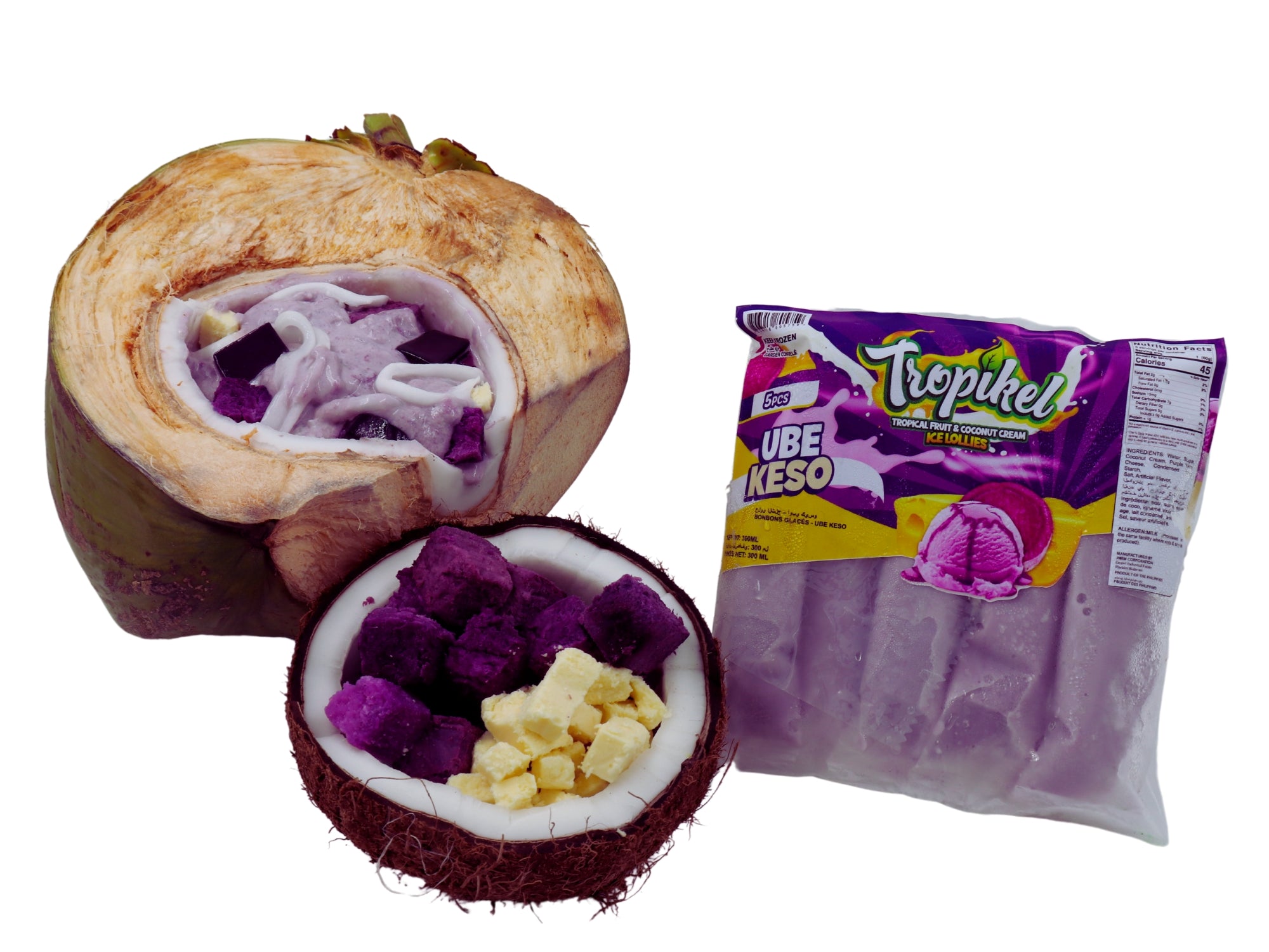Instayum Tropikel Frozen Filipino Ice Candy or Ice Lollies Coconut & Purple Yam Ube Keso (5pcs)