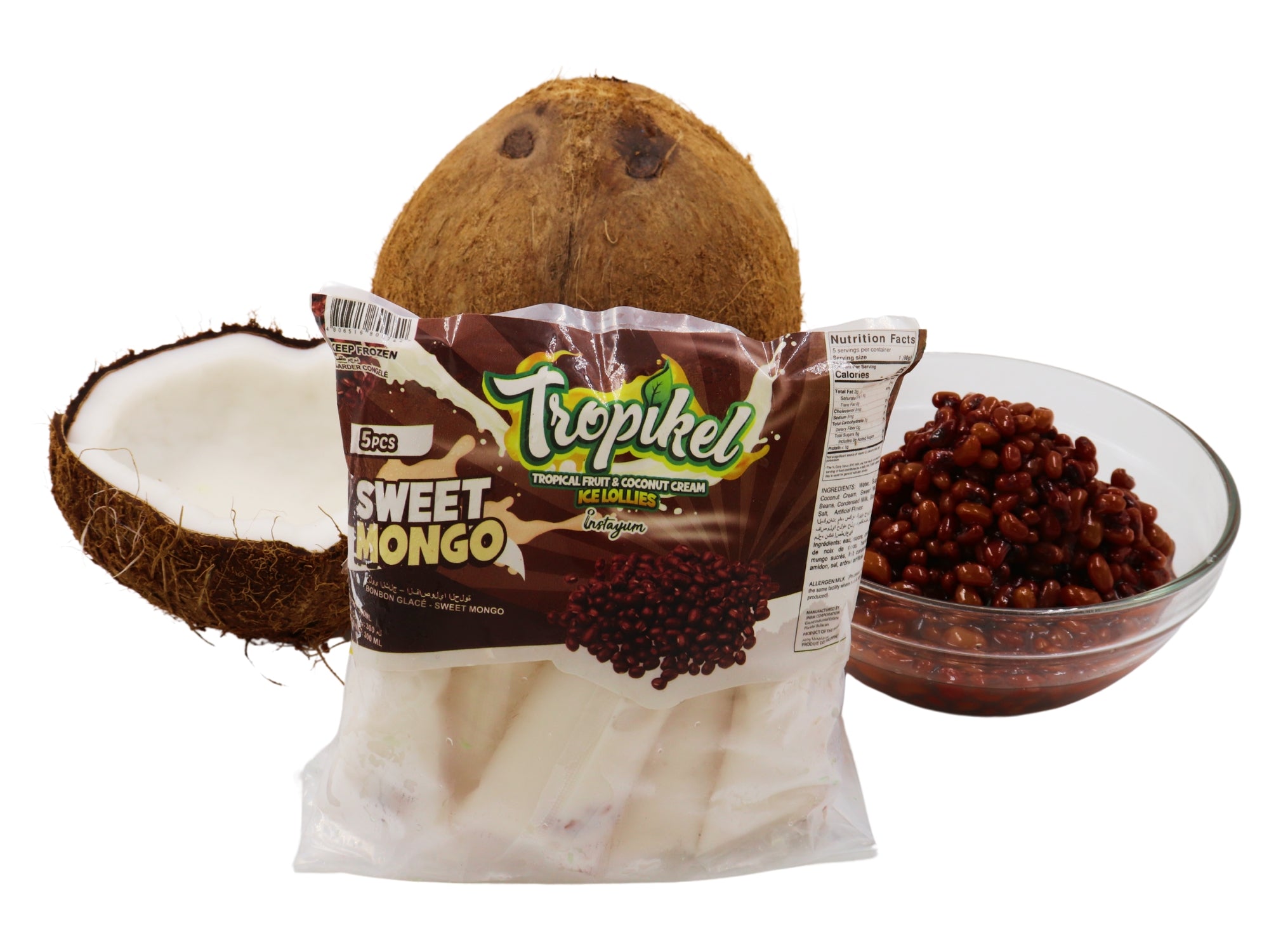 Instayum Tropikel Frozen Filipino Ice Candy or Ice Lollies Coconut & Sweet Monggo or Mung Beans (5pcs)
