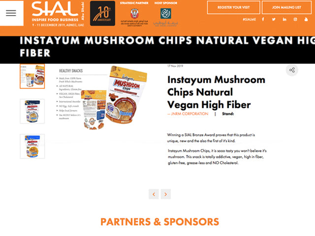 SIAL Bronze Award Instayum Mushroom Chips Natural Vegan High Fiber